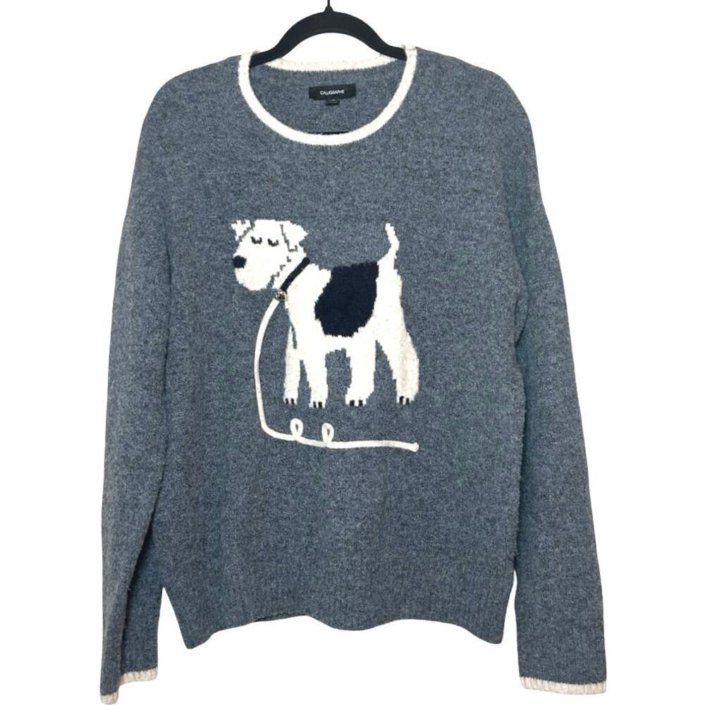 Calligraphie Women’s Dog Charm Fuzzy Sweater Gray Size Large